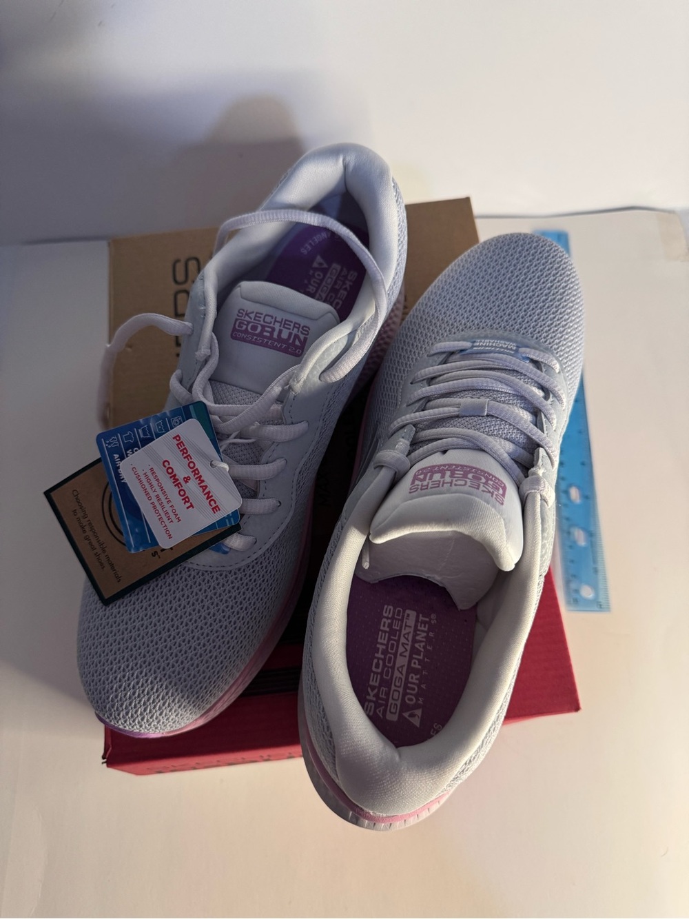 Skechers Women's Light Gray and Lilac Athletic Sneakers
